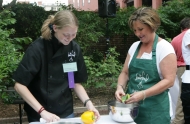 Brainfood chef and teammate prep veggies